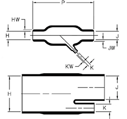 Disegno quotato del preformed boot CPE CPB-B3V0, stile V a 3 vie, con vista laterale e in sezione e le quote di diametro e lunghezza