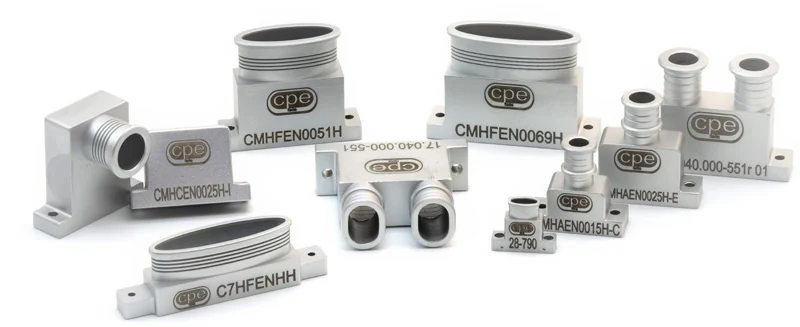 Backshell rettangolari CPE serie CRB in alluminio, con marcatura del part number